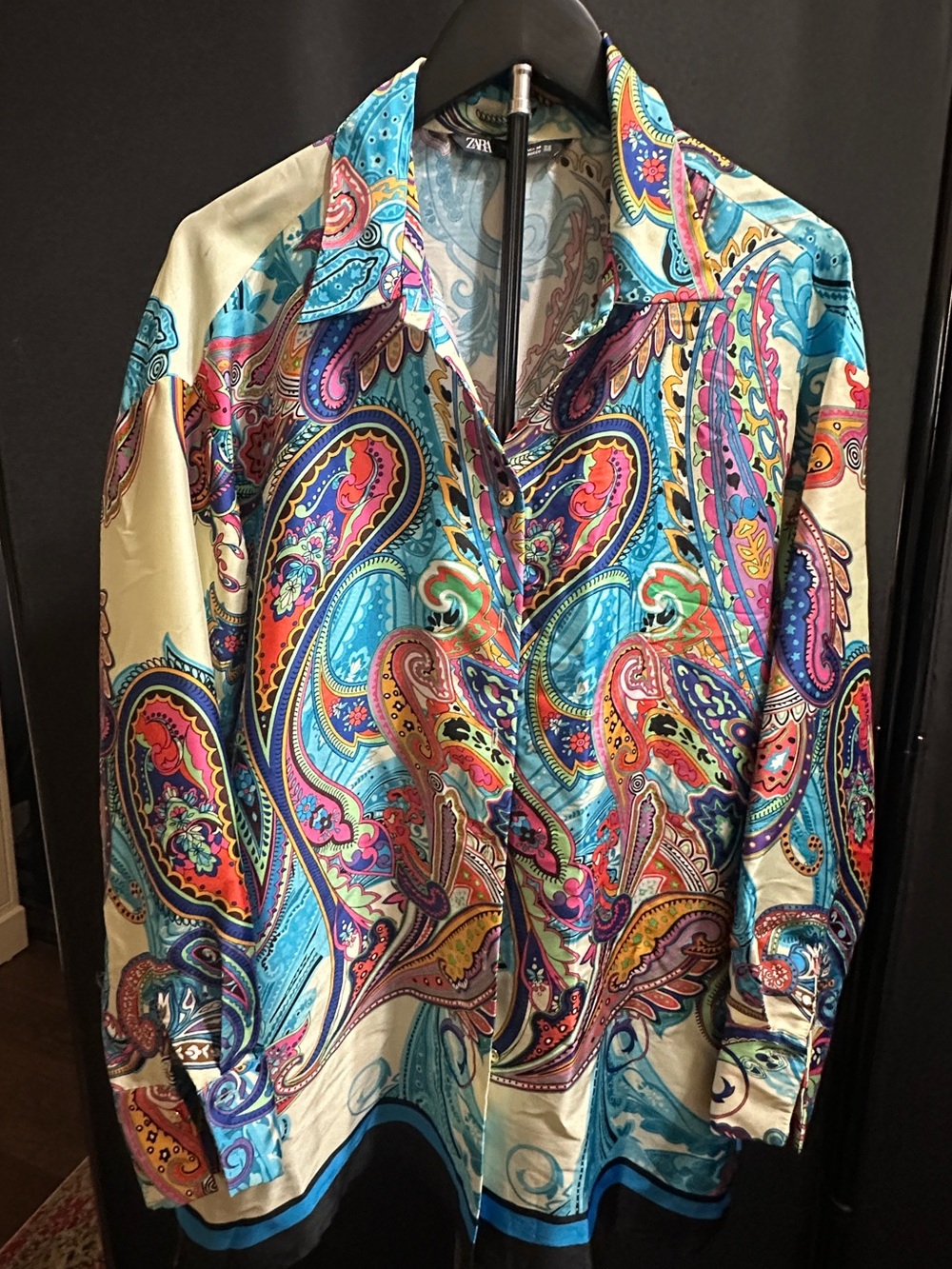Zara Multicolor Paisley Button-Up Shirt with Blue Accents